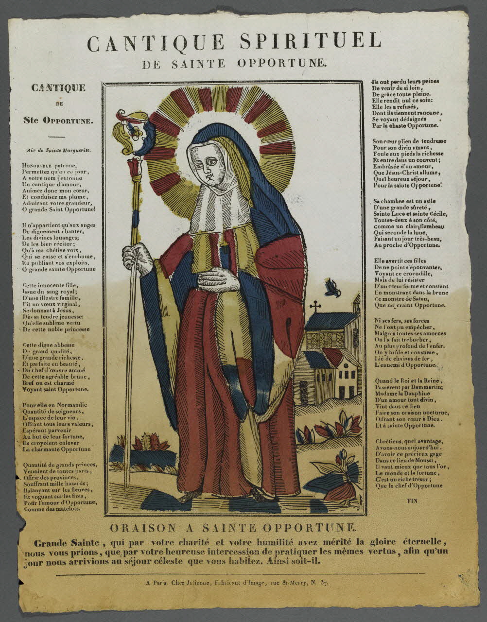 Julienne imagerie ancienne CANTIQUE SPIRITUEL  DE SAINTE OPPORTUNE. Paris 1830-1835 1995.14.56 Photo RMN-Grand Palais (Mucem)
