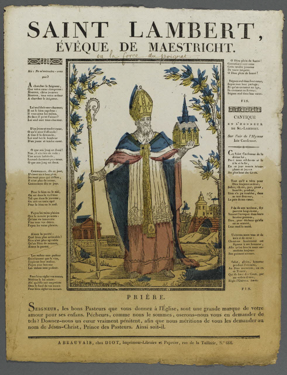 Daret fils ; Lucien-Côme Diot imagerie ancienne SAINT LAMBERT,  EVÊQUE DE MAESTRICHT. Beauvais 1802-1823 1995.14.59 Photo RMN-Grand Palais (Mucem)