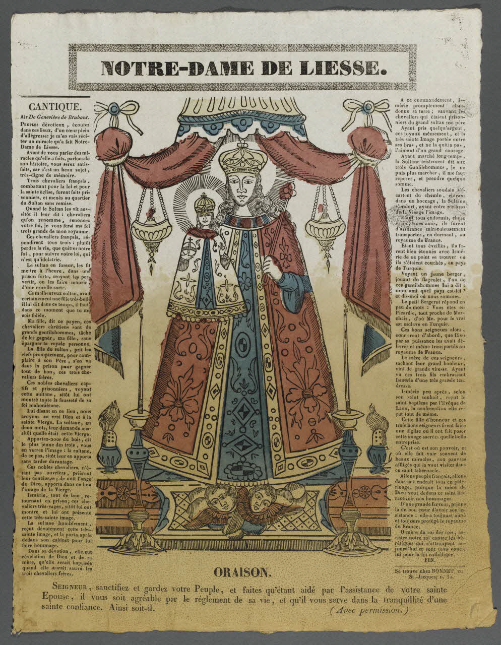 Bonnet imagerie ancienne NOTRE-DAME DE LIESSE. Paris 1835-1853 1995.14.62 Photo RMN-Grand Palais (Mucem)