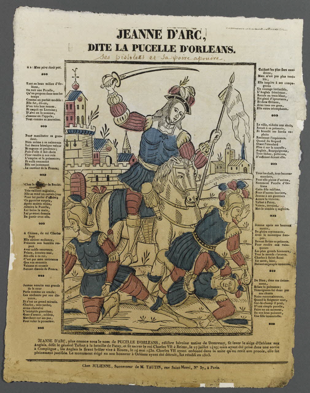 Julienne imagerie ancienne JEANNE D'ARC,  DITE LA PUCELLE D'ORLEANS. Paris 1830-1835 1995.14.65 Photo RMN-Grand Palais (Mucem)
