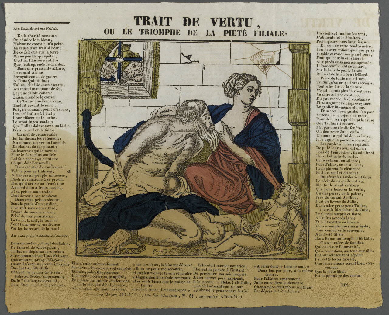 Fleuret ; Ancienne Maison Julienne imagerie ancienne TRAIT DE VERTU,  OU LE TRIOMPHE DE LA PIETE FILIALE. Paris 1835 1995.14.68 Photo RMN-Grand Palais (Mucem)