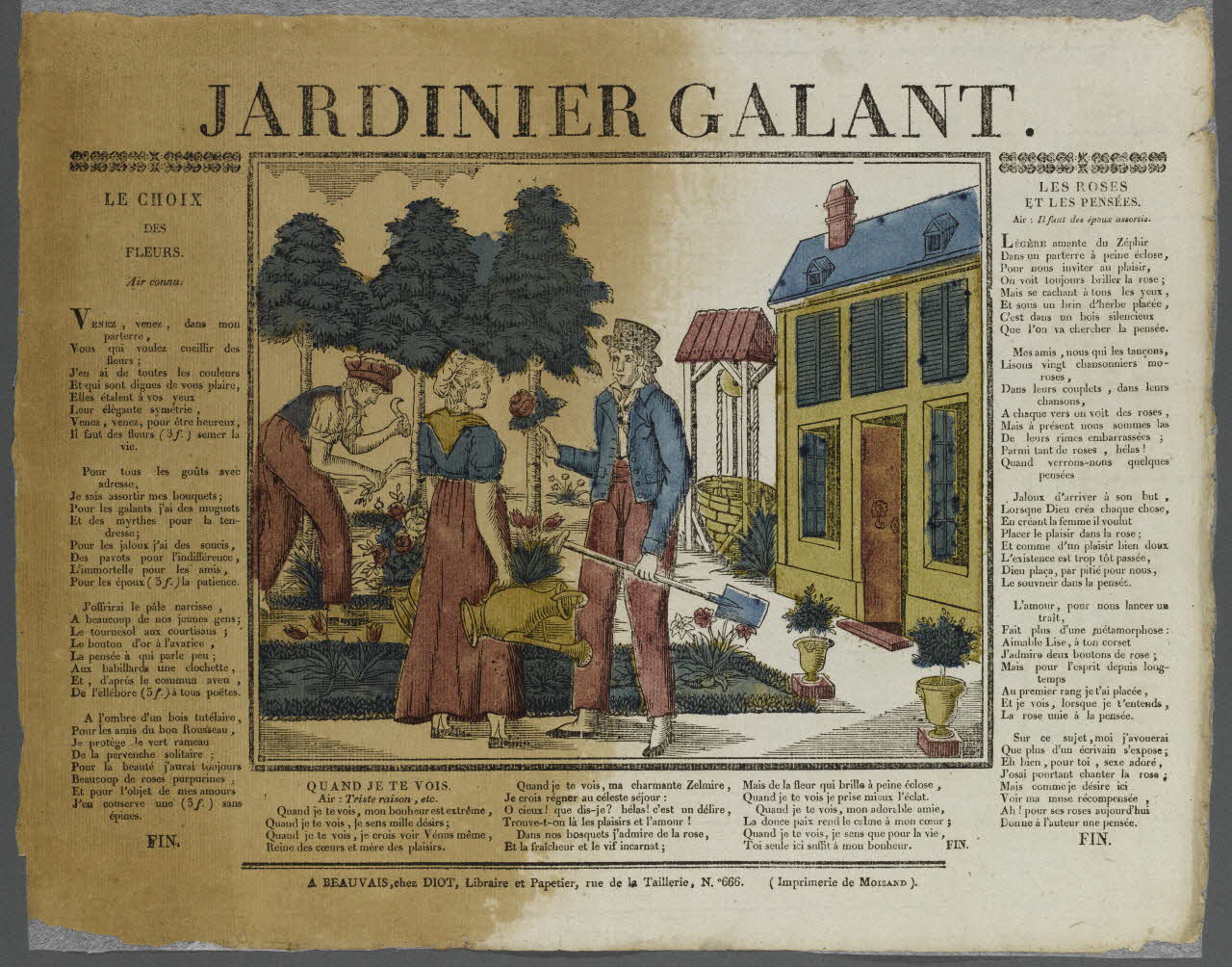 Moisand Antoine ; Lucien-Côme Diot imagerie ancienne JARDINIER GALANT. Beauvais 1823-1825 1995.14.72 Photo RMN-Grand Palais (Mucem)
