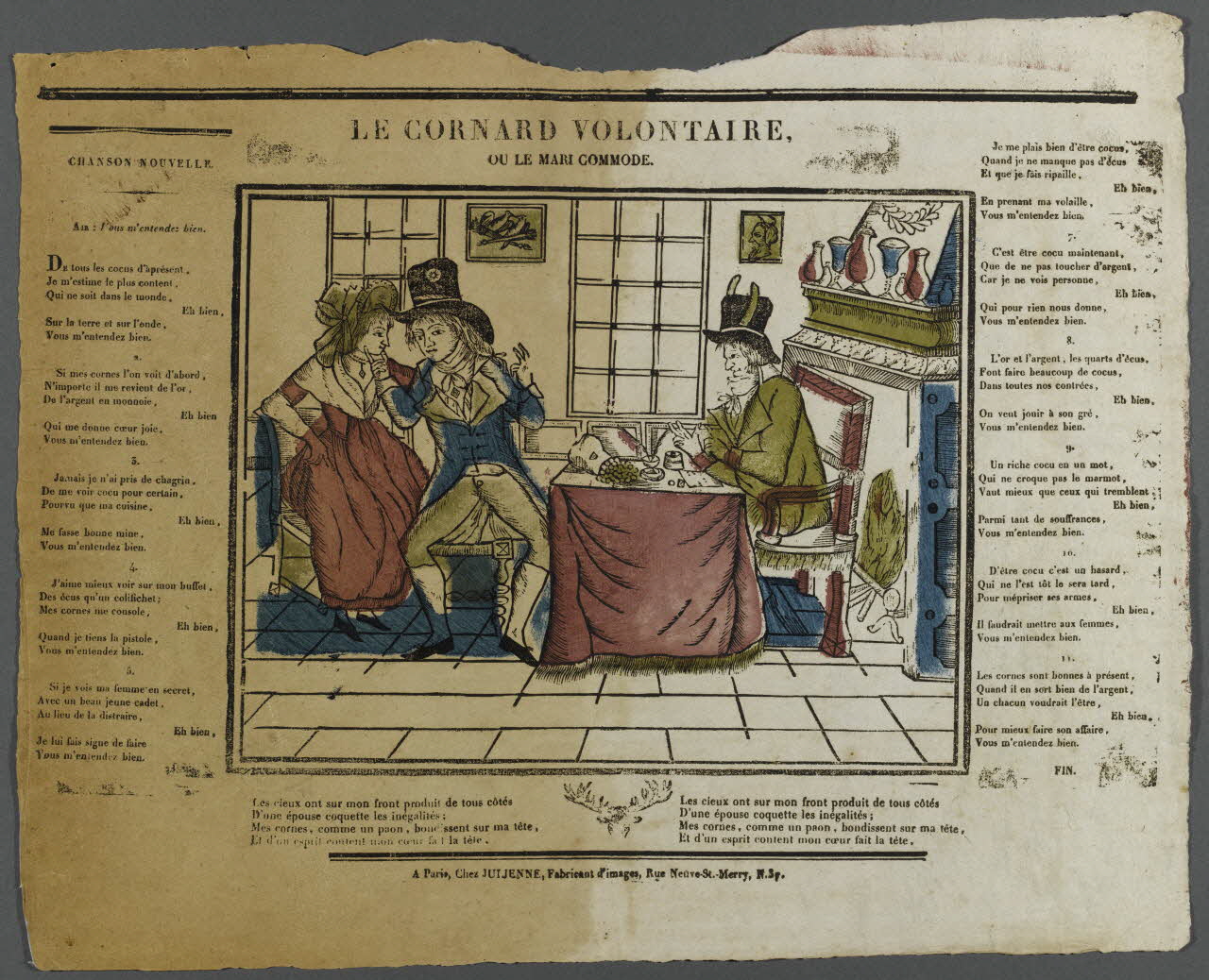 Julienne imagerie ancienne LE CORNARD VOLONTAIRE,  OU LE MARI COMMODE. Paris 1830-1835 1995.14.78 Photo RMN-Grand Palais (Mucem)