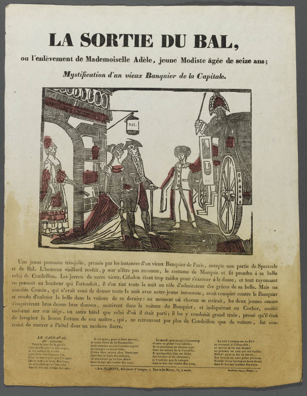 P. Baudouin ; Julienne imagerie ancienne LA SORTIE DU BAL, Paris 1830-1835 1995.14.79 Photo RMN-Grand Palais (Mucem)