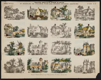 estampe NOUVEAUX  MODELES DE PAYSAGE AU CRAYON  ET MODELES DE COLORIS POUR LES JEUNES ARTISTES AMATEURS. 1953.86.4728 Photo