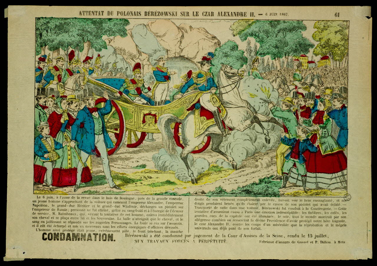estampe ATTENTAT DU POLONAIS BEREZOWSKI SUE LE CZAR (sic) ALEXANDRE II 1953.86.4829 Photo