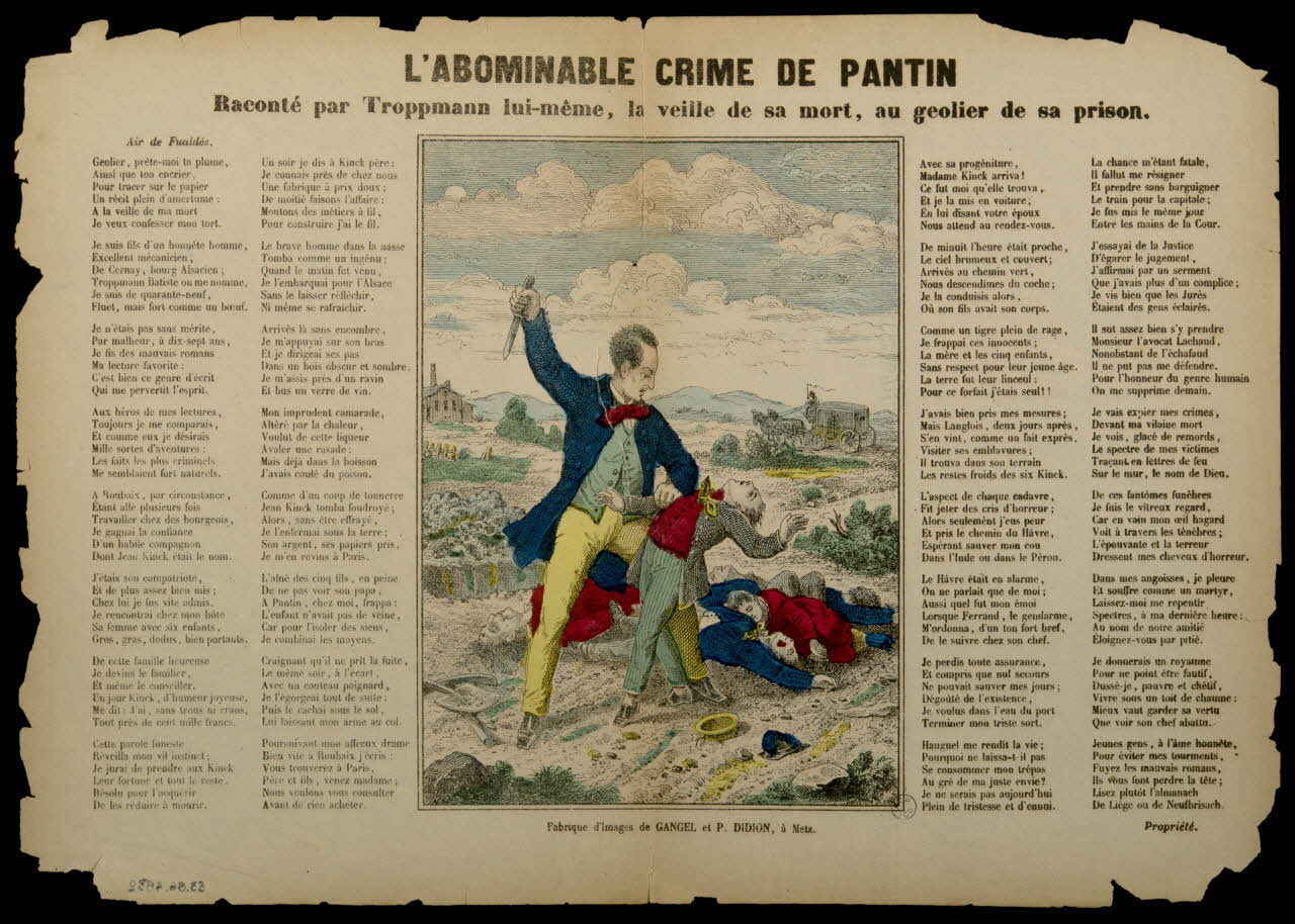 Gangel et Didion estampe L'ABOMINABLE CRIME DE PANTIN  Raconté par Troppmann lui-même, la veille de sa mort, au geolier de sa prison. Lorraine, France 1861-1868 1953.86.4832 Photo
