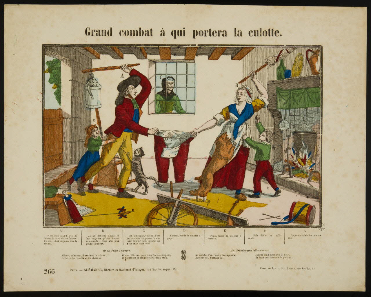 François Lacour ; Charles-Eugène Glémarec estampe Grand combat à qui portera la culotte. Paris 1858-1860 1953.86.5047 Photo