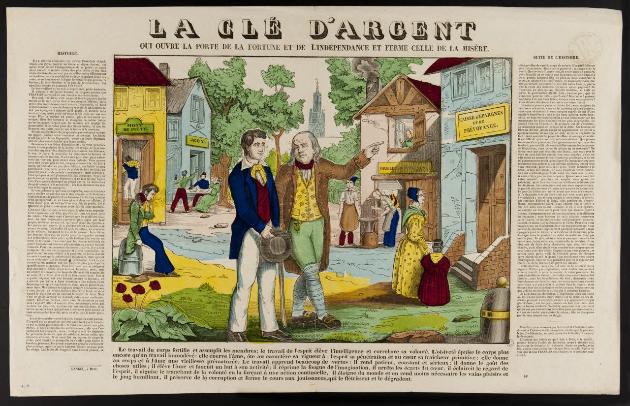 Charles Nicolas Gangel estampe LA CLE D'ARGENT  QUI OUVRE LA PORTE DE LA FORTUNE ET DE L'INDEPENDANCE ET FERME CELLE DE LA MISERE. Metz 1852-1858 1953.86.5052 Photo