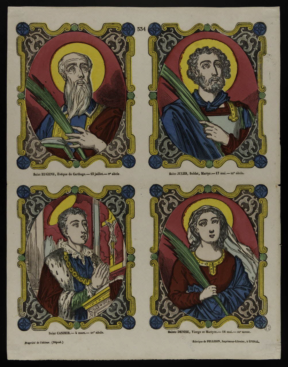 estampe Saint EUGENE. Saint JULES. Saint CASIMIR. Sainte DENISE. 1953.86.506 Photo