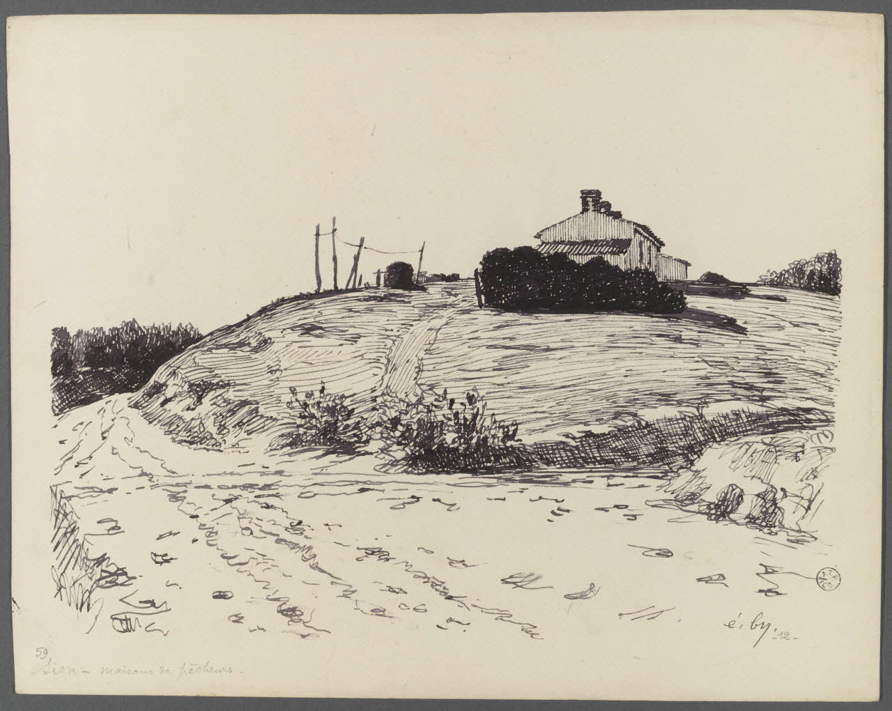 Emile Boutin dessin Sion - maisons de pêcheurs. Riez 85 1912 1942.2.32 Photo RMN-Grand Palais (Mucem)/ Franck Raux