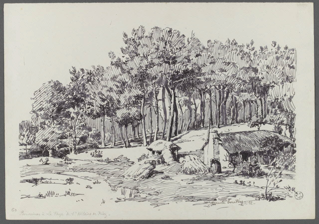 Emile Boutin dessin Bourrines à La Faye de St Hilaire de Riez. Riez 85 1912 1942.2.33 Photo RMN-Grand Palais (Mucem)/ Franck Raux