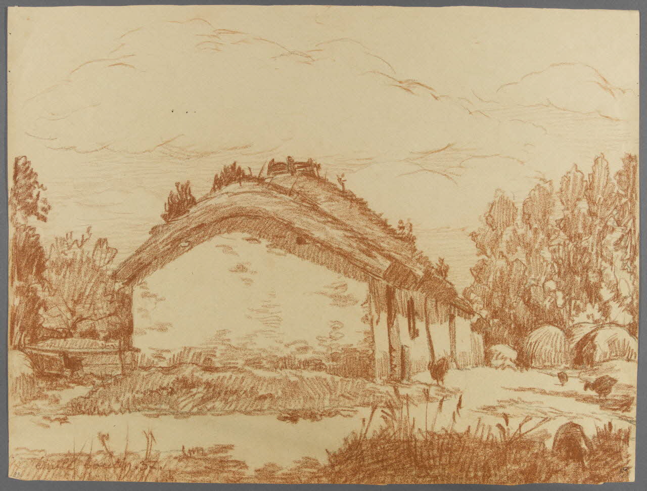 Emile Boutin dessin Bourrine sur la route du Périer  (entre le Pissot et les Mathes)   - Marais de Monts - Vendée 1937 1942.2.56 Photo RMN-Grand Palais (Mucem)/ Franck Raux