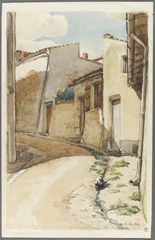 Emile Boutin dessin Rue Belesbat. Fontenay-le-Comte Fontenay-le-Comte 1942 1942.2.92  Photo RMN-Grand Palais (Mucem)/ Franck Raux