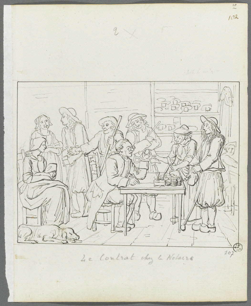Olivier PERRIN partie d'un ensemble de dessins, album factice Le Contrat chez le Notaire Bretagne, France 1805-1815 1958.37.1.107 Photo RMN-Grand Palais (Mucem)