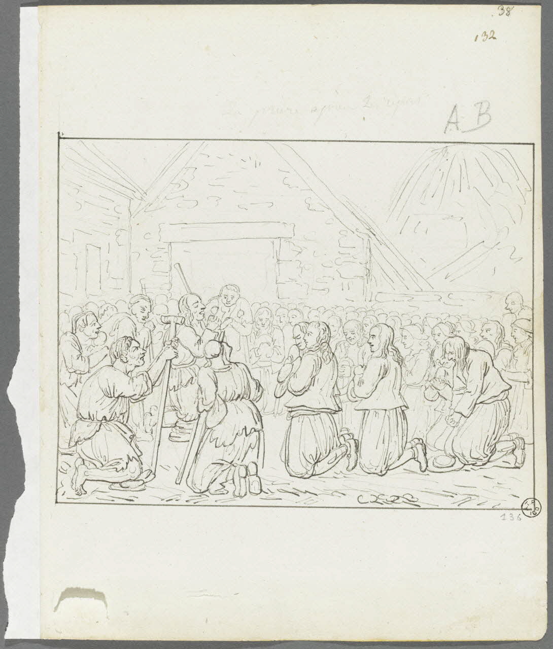 Olivier PERRIN partie d'un ensemble de dessins, album factice La prière après le repas Bretagne, France 1805-1815 1958.37.1.136 Photo RMN-Grand Palais (Mucem)