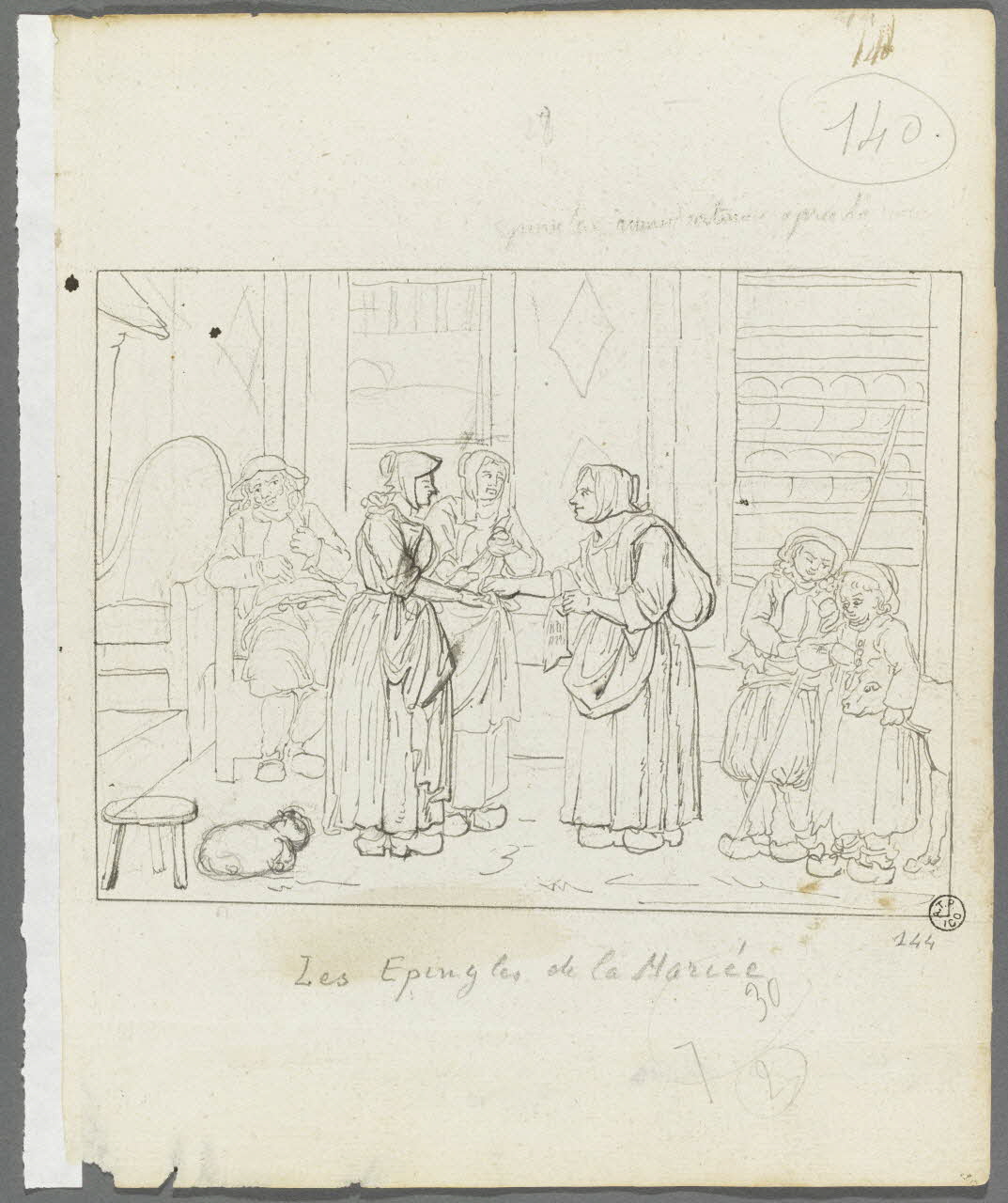 Olivier PERRIN partie d'un ensemble de dessins, album factice Les Epingles de la Mariée Bretagne, France 1805-1815 1958.37.1.144 Photo RMN-Grand Palais (Mucem)