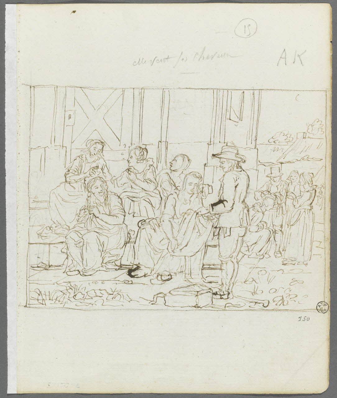 Olivier PERRIN partie d'un ensemble de dessins, album factice Marie-Anne vend ses cheveux Bretagne, France 1805-1815 1958.37.1.152 Photo RMN-Grand Palais (Mucem)