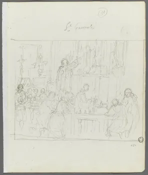 Olivier PERRIN partie d'un ensemble de dessins, album factice La messe à saint Guénolé Bretagne, France 1805-1815 1958.37.1.153 Photo RMN-Grand Palais (Mucem)