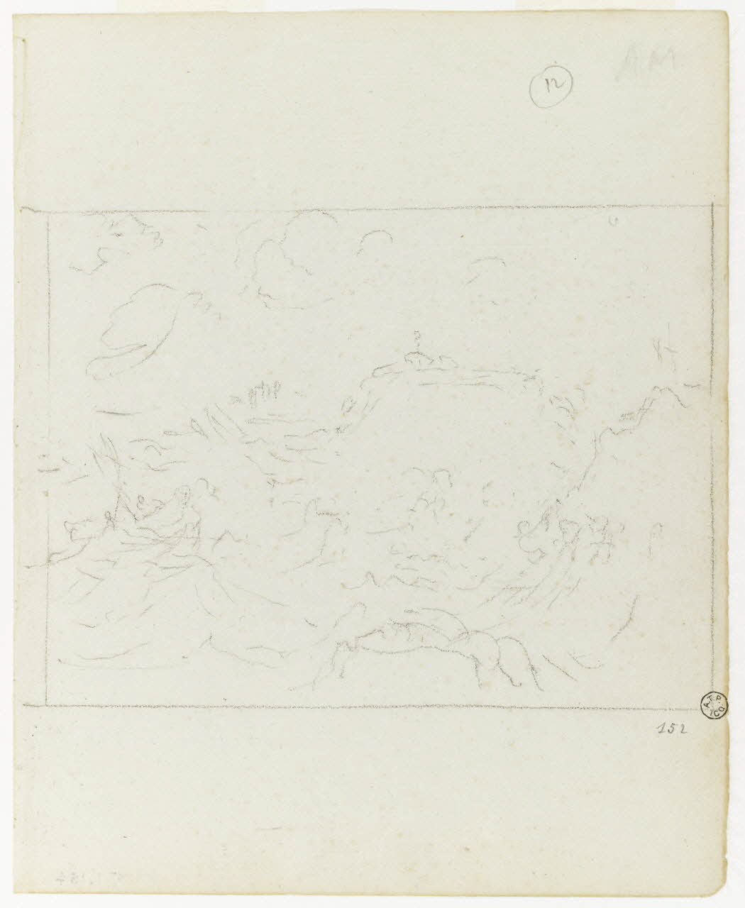 Olivier PERRIN partie d'un ensemble de dessins, album factice Tempête sur la côte Bretagne, France 1805-1815 1958.37.1.154 Photo RMN-Grand Palais (Mucem)