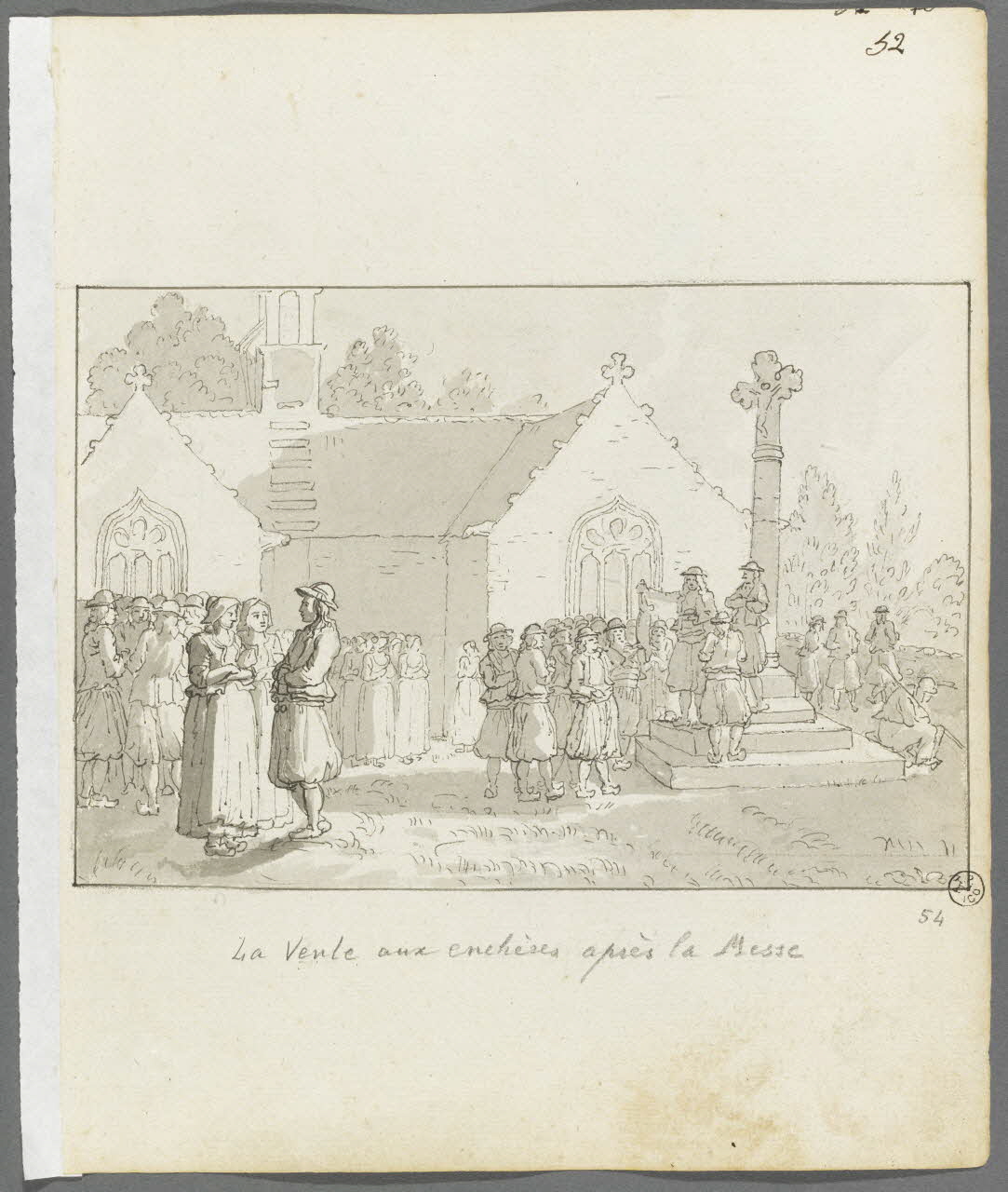 Olivier PERRIN partie d'un ensemble de dessins La vente aux enchères après la messe Bretagne, France 1805-1815 1958.37.1.54 Photo RMN-Grand Palais (Mucem)