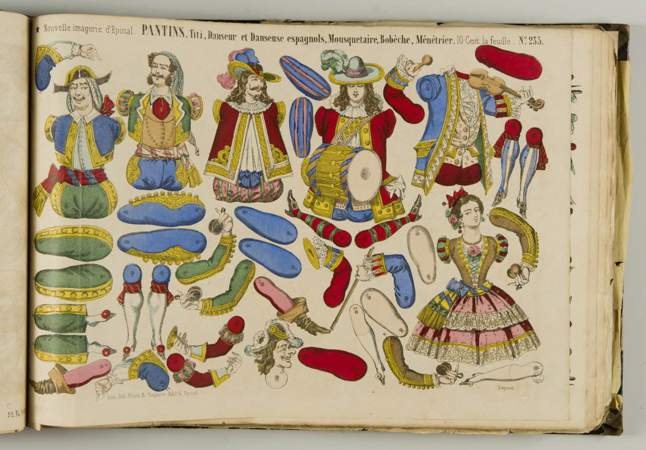 album PANTINS, Titi, Danseur et Danseuse espagnols, Mousquetaire, Bobèche, Ménétrier. 1953.86.5453 Photo