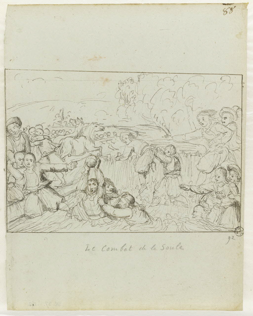 Olivier PERRIN partie d'un ensemble de dessins, album factice Le Combat de la Soule Bretagne, France 1805-1815 1958.37.1.92 Photo RMN-Grand Palais (Mucem)