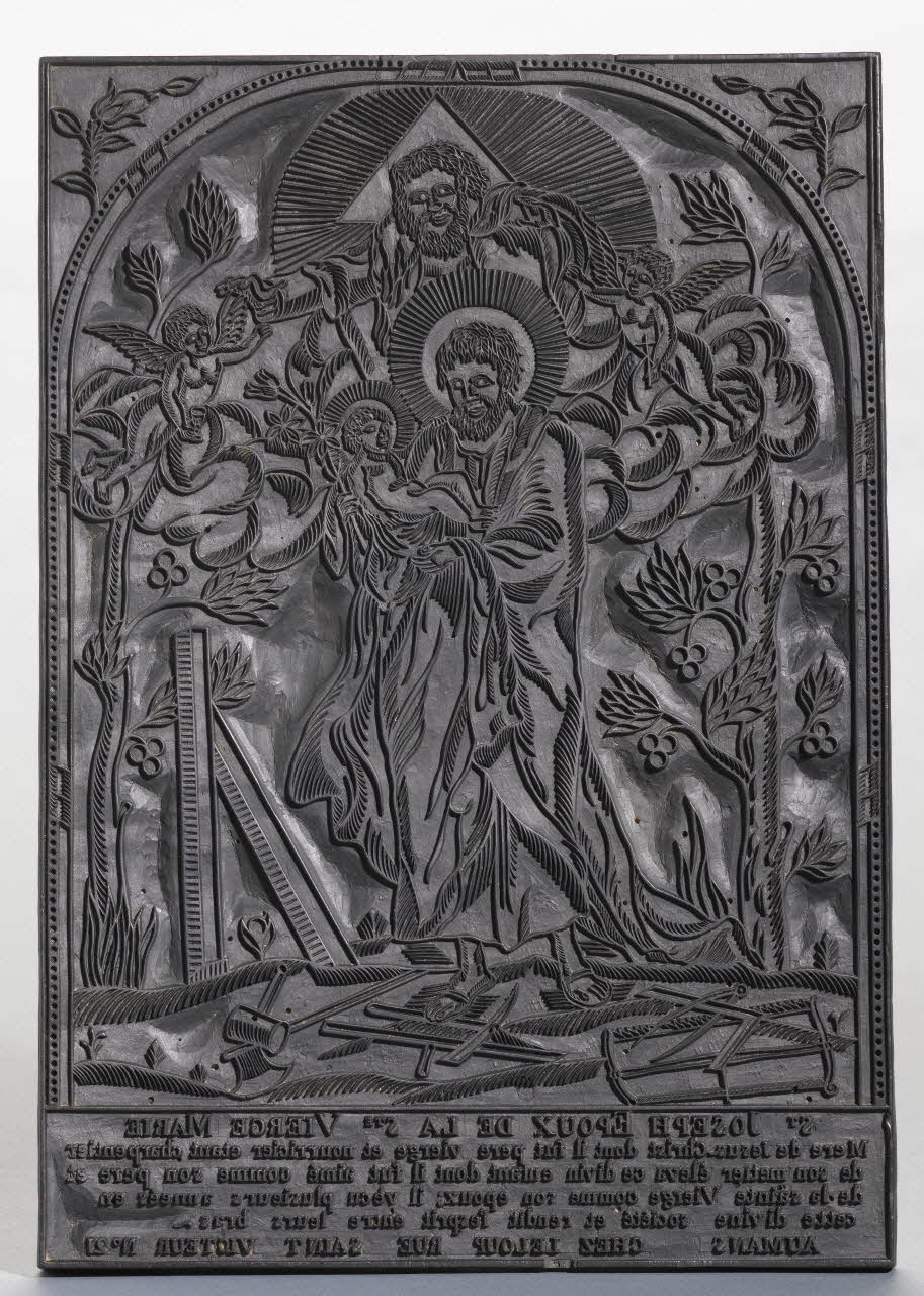 bois d'impression ST JOSEPH EPOUX DE LA STE VIERGE MARIE-MERE de Jesus-Christ dont il fut père… et RENDIT L'ESPRIT entre leurs bras. 1968.66.1 Photo RMN-Grand Palais (Mucem)