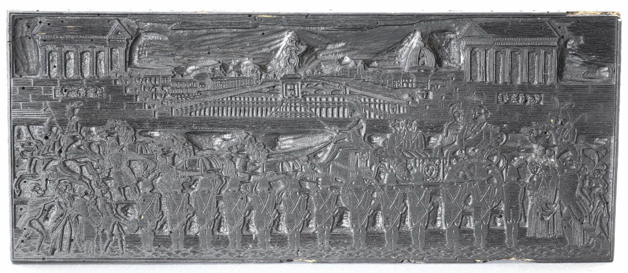 bois d'impression Décoration de calendrier : Entrée de S. M. Louis XVIII à Paris Rouen 1815 1954.18.25 Photo RMN-Grand Palais (Mucem)