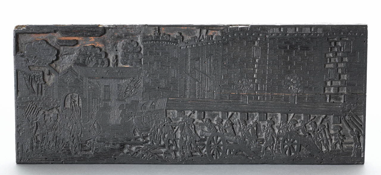 bois d'impression En-tête de calendrier : Prise de la Bastille Rouen 1790-1792 1954.18.3 Photo RMN-Grand Palais (Mucem)
