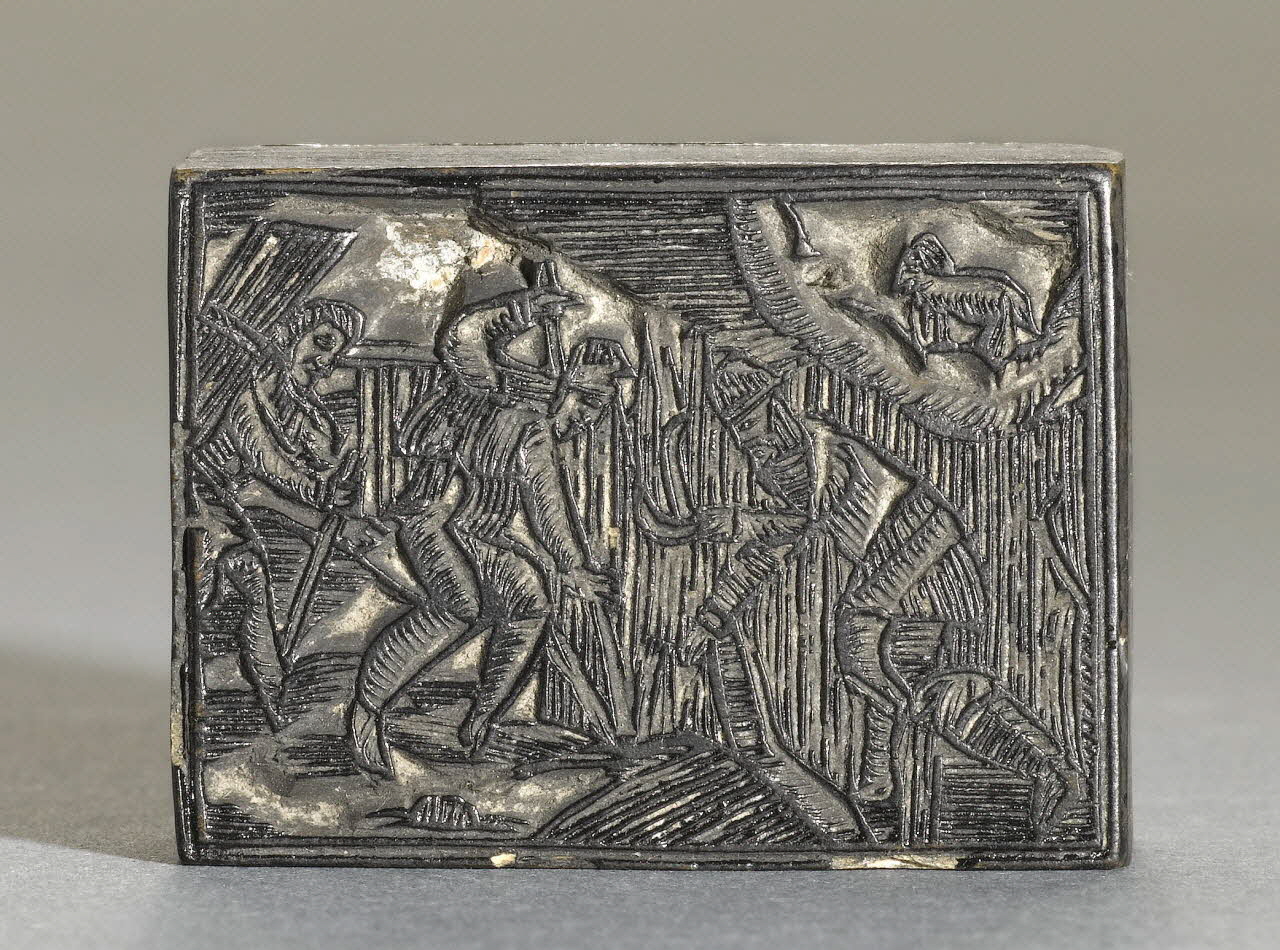 bois d'impression Signe du zodiaque, bélier, scène représentant les travaux du mois 1977.3.48 Photo RMN-Grand Palais (Mucem)