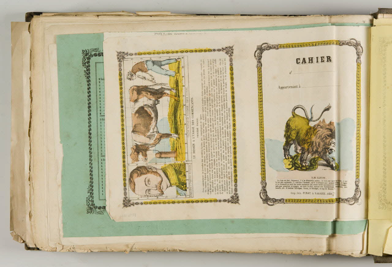 album Couverture de cahier avec lion et modèles de dessin. 1953.86.5886 Photo
