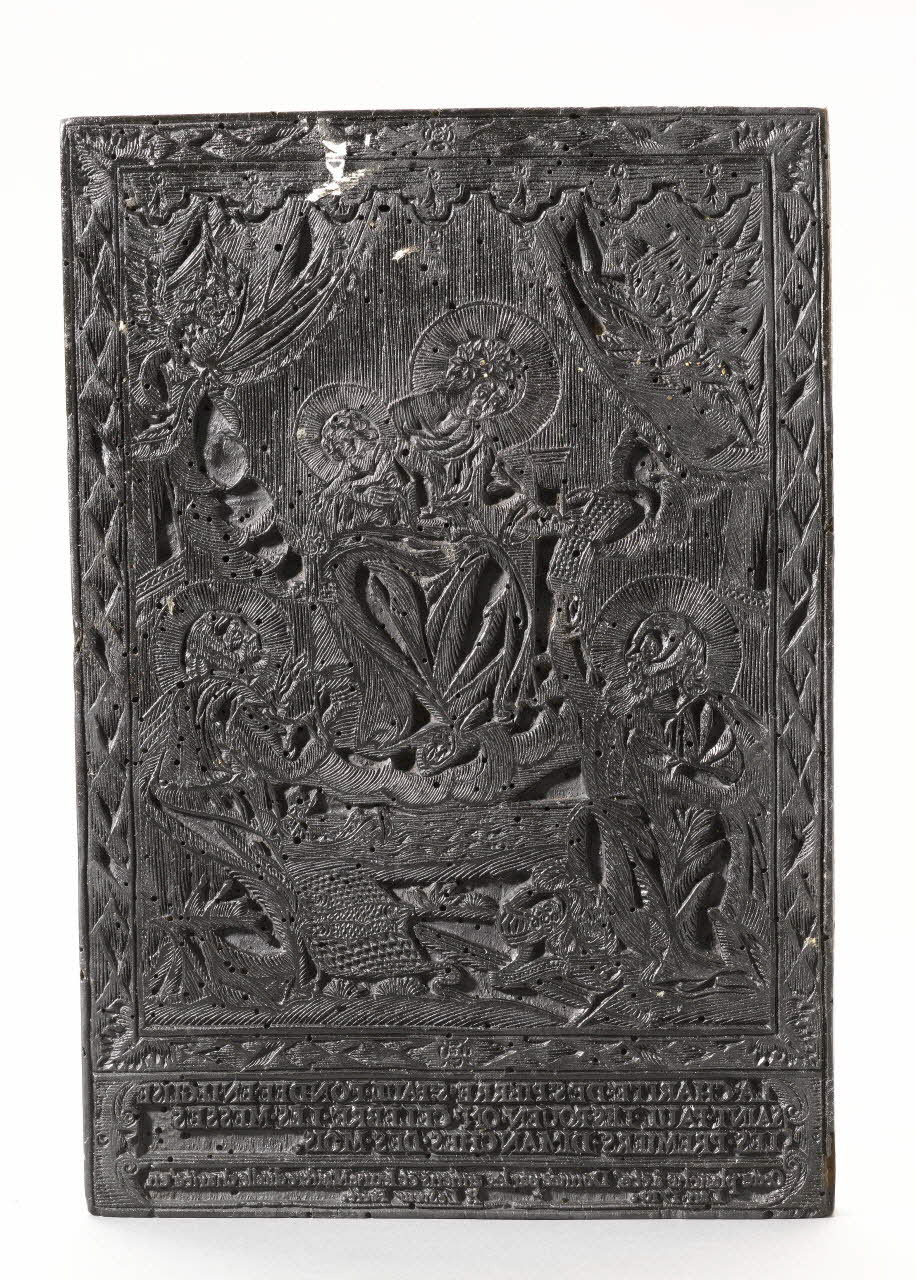 Le Sueur bois d'impression LA CHARITE DE ST PIERRE ST PAUL FONDEE EN L'EGLISE ST PAUL LES ROUEN Rouen 1710 1954.18.109 Photo RMN-Grand Palais (Mucem)