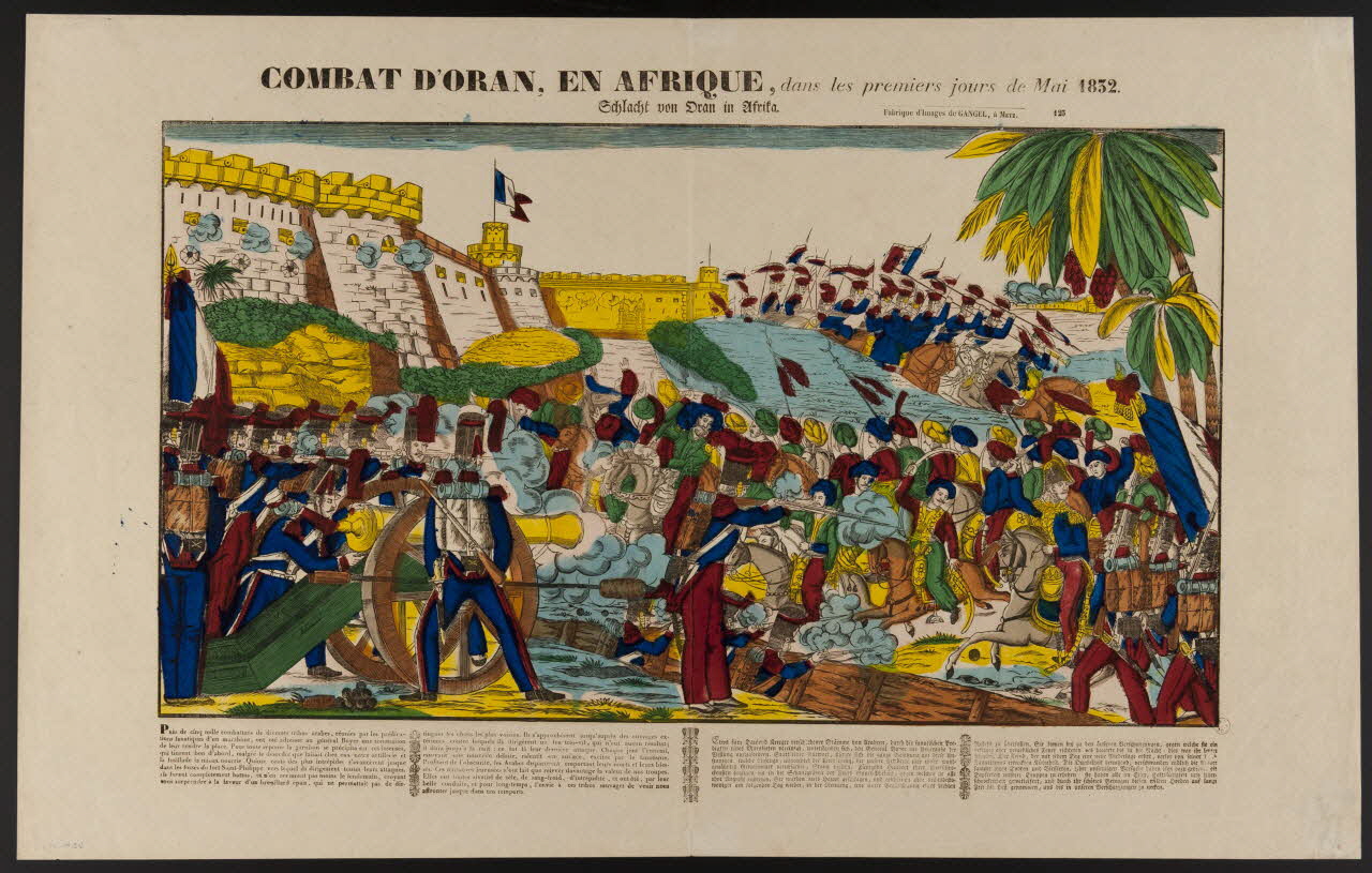 Charles Nicolas Gangel estampe COMBAT D'ORAN, EN AFRIQUE, dans les premiers jours de mai 1832.  Schlacht von Oran in Africa. Metz 1852-1858 1953.86.649 Photo
