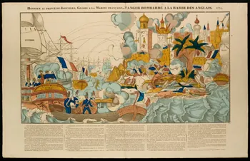 Dembour et Gangel estampe HONNEUR AU PRINCE DE JOINVILLE, GLOIRE A LA MARINE FRANCAISE. -TANGER BOMBARDE A LA BARBE DES ANGLAIS. Metz 1840-1852 1953.86.661 Photo