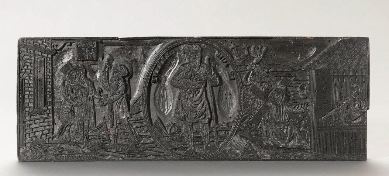 bois d'impression Décoration de calendrier 1821 : LE JUIF ERRANT Rouen 1821 1954.18.99 Photo RMN-Grand Palais (Mucem)