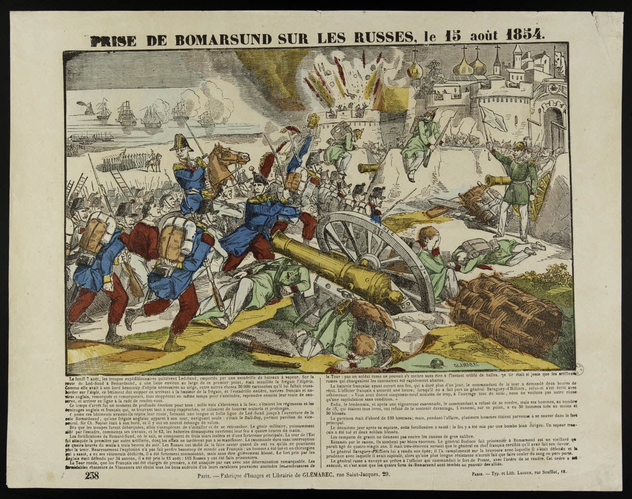 François Lacour ; Charles-Eugène Glémarec estampe PRISE DE BOMARSUND SUR LES RUSSES, le 15 août 1854. Paris 1858-1860 1953.86.742 Photo
