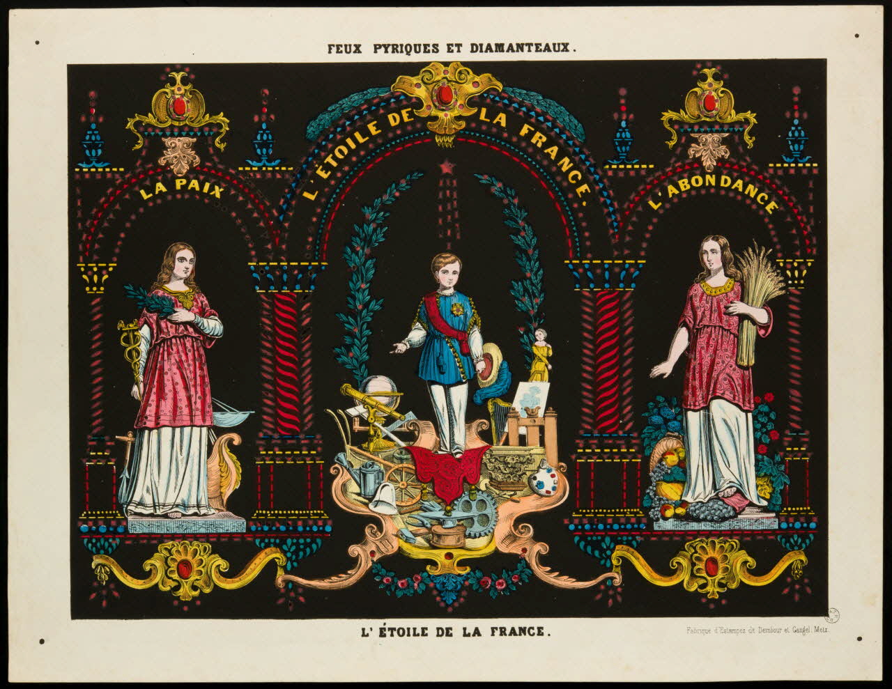 Dembour et Gangel estampe FEUX PYRIQUES ET DIAMANTEAUX.  L'ETOILE DE LA France. Metz 1840-1852 1953.86.751 Photo