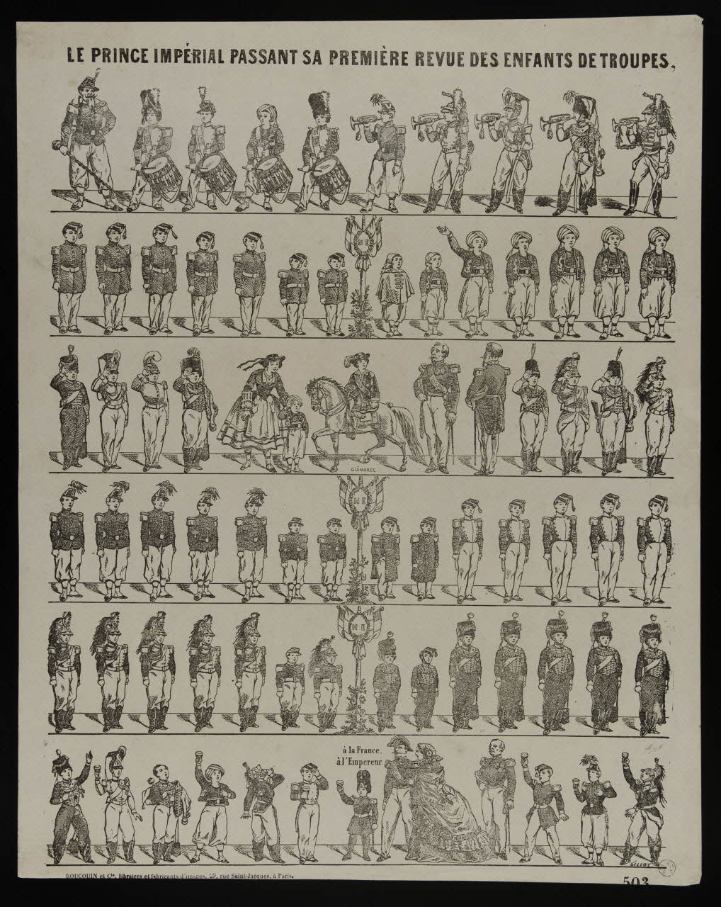 estampe LE PRINCE IMPERIAL PASSANT SA PREMIERE REVUE DES ENFANTS DES TROUPES. 1953.86.758 Photo
