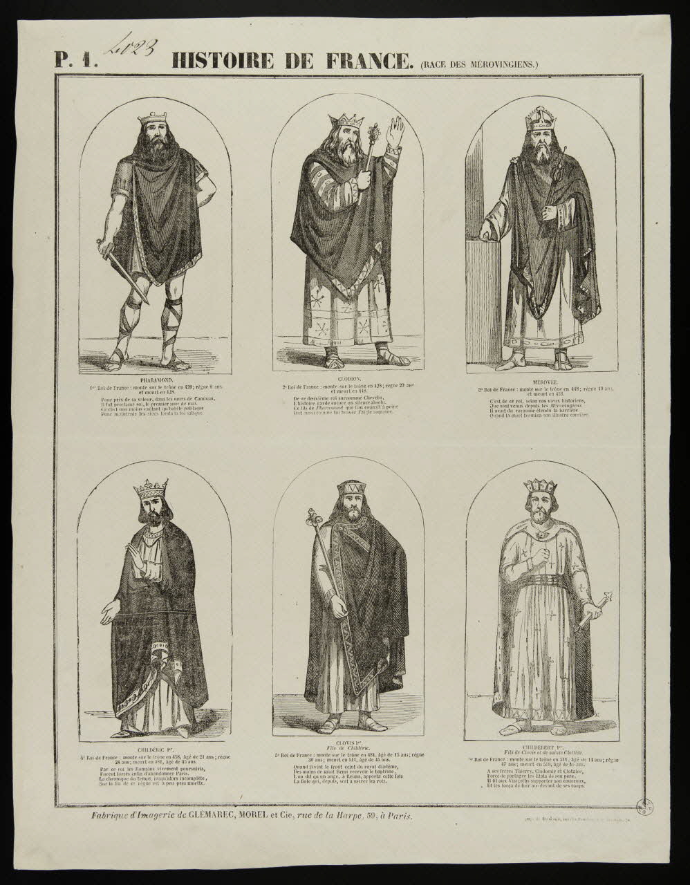 Charles-Eugène Glémarec ; Morel ; P. Baudouin à compartiments (3x2) HISTOIRE DE FRANCE (RACE DES MÉROVINGIENS.) Paris 1845-1846 1953.86.856 Photo