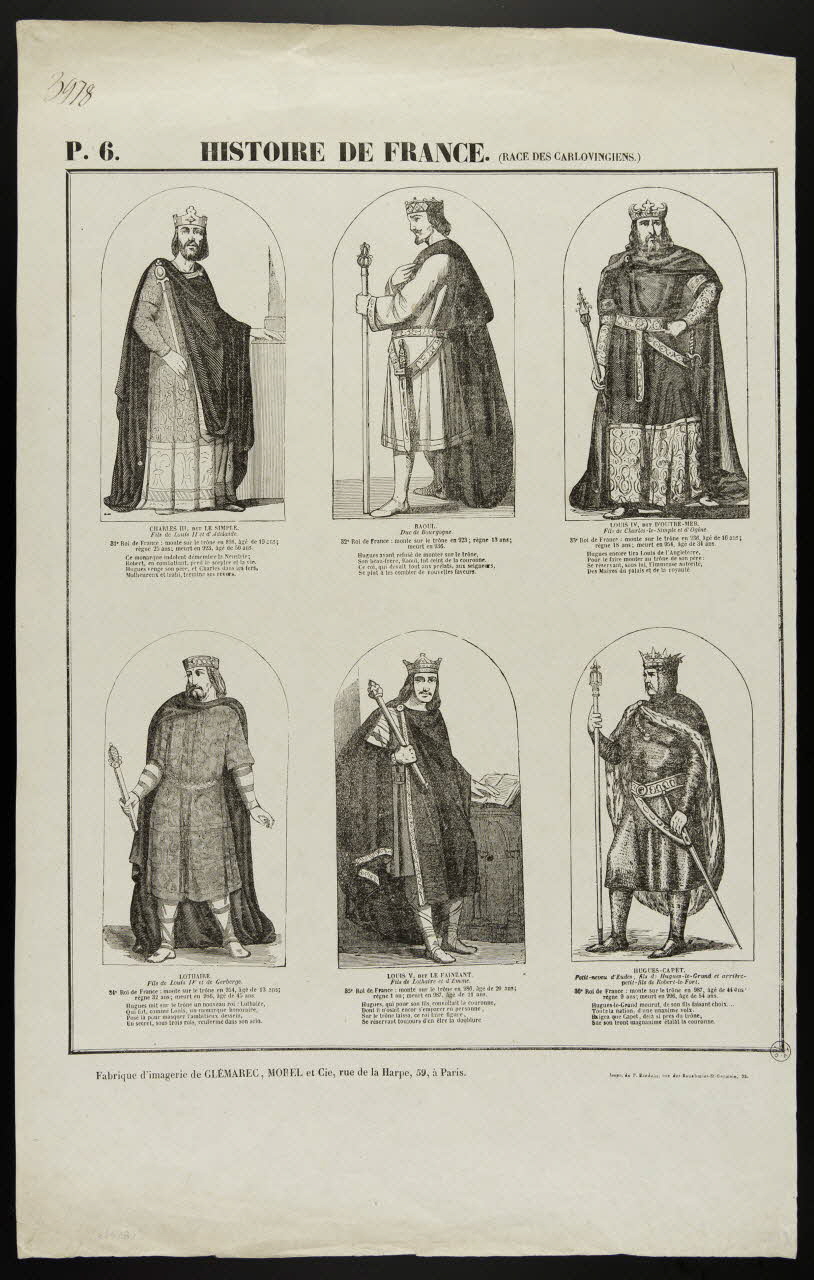 Charles-Eugène Glémarec ; Morel ; P. Baudouin à compartiments (3x2) HISTOIRE DE FRANCE (RACE DES CARLOVINGIENS.) Paris 1845-1846 1953.86.858 Photo