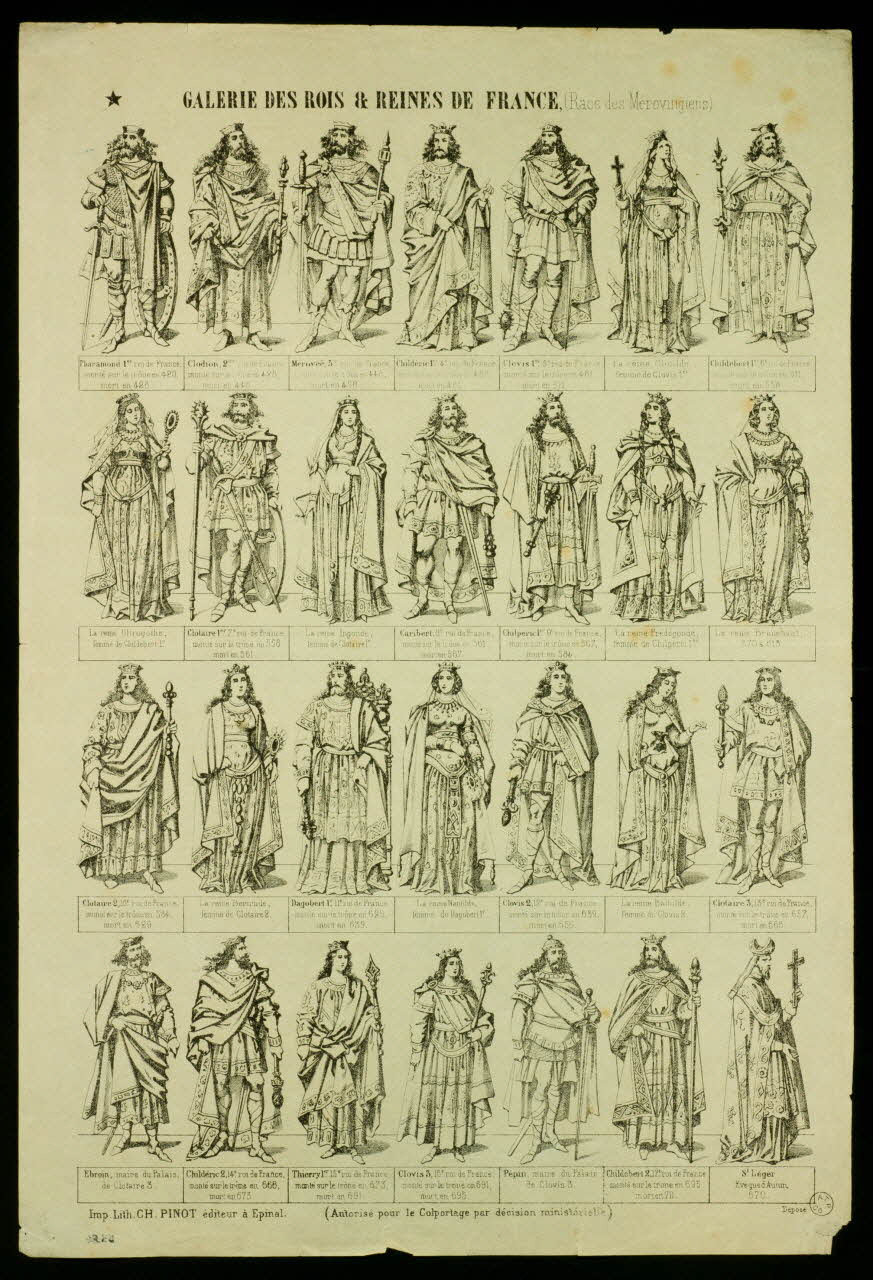 estampe GALERIE DES ROIS & REINES DE FRANCE, (Race des Mérovingiens). 1953.86.861 Photo