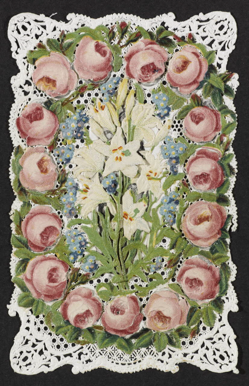 image pieuse Vierge couronnée et enfant Jésus recouverts par un bouquet de lys blancs 1979.29.207 Photo RMN-Grand Palais (Mucem)