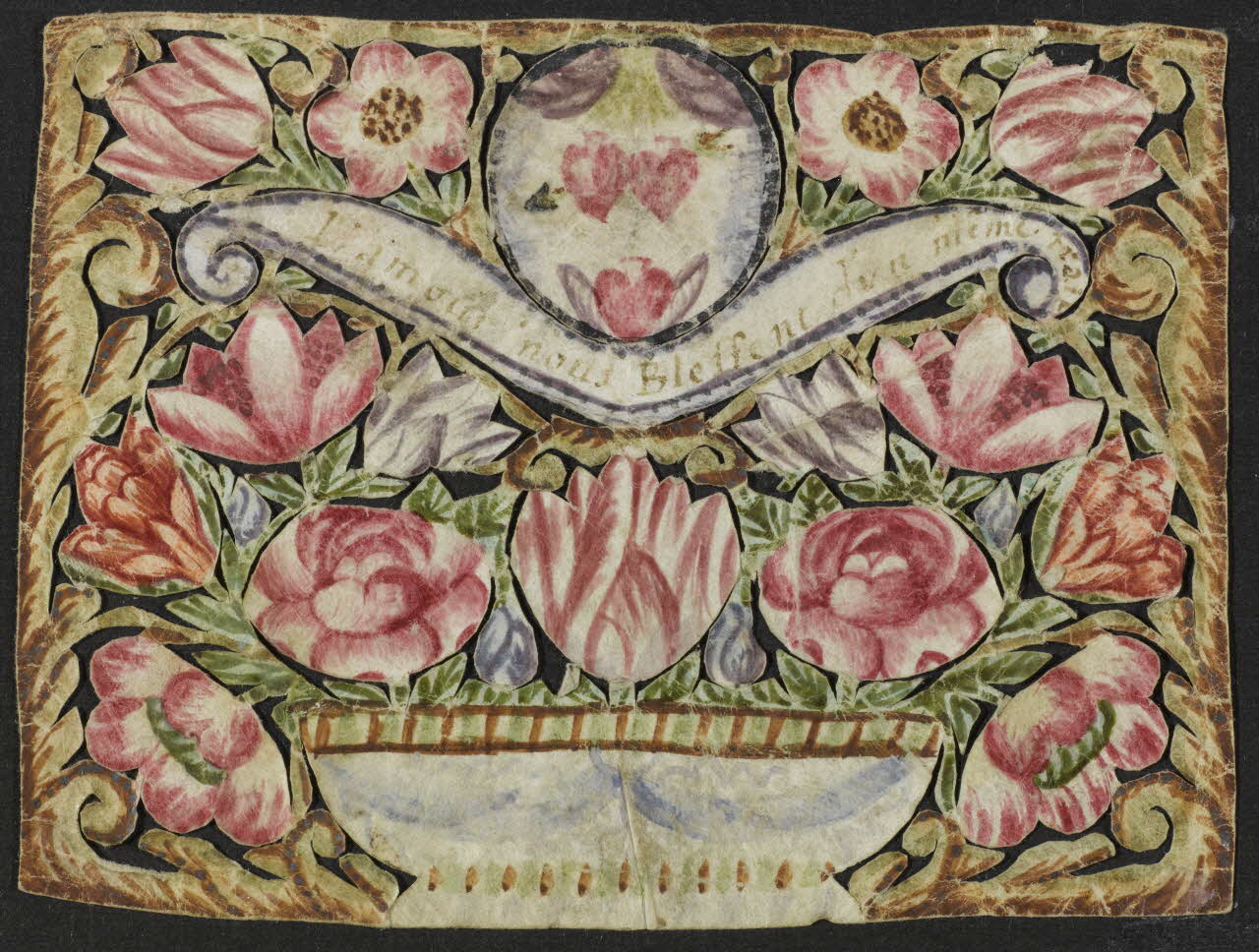 découpage, canivet L'amour nous Blessent (sic) d'un même trait 1990.5.106 Photo RMN-Grand Palais (Mucem)