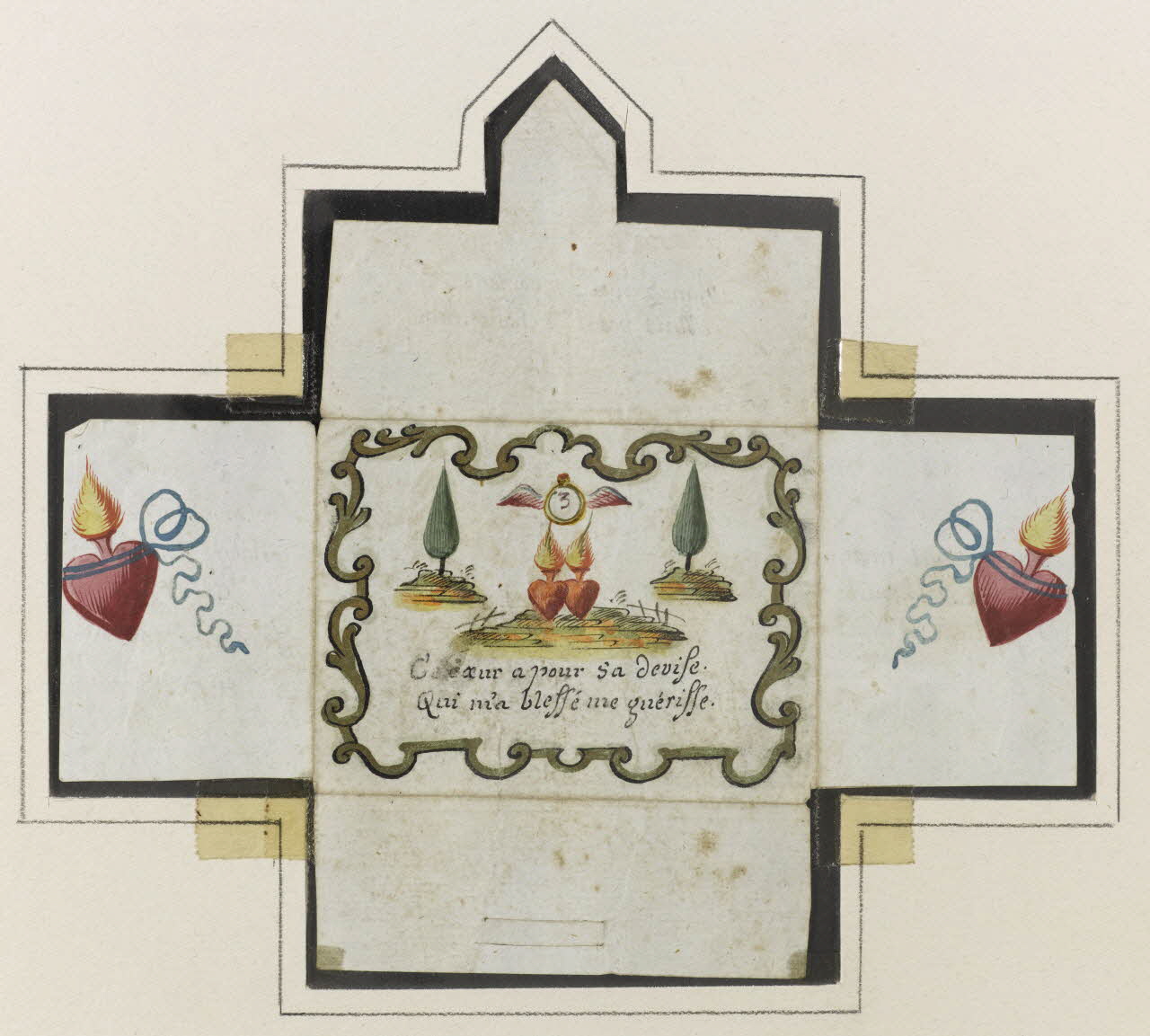 dessin, découpage C'e (sic) coeur a pour sa devise.  Qui m'a blessé me guérisse. 1990.5.136 Photo RMN-Grand Palais (Mucem)