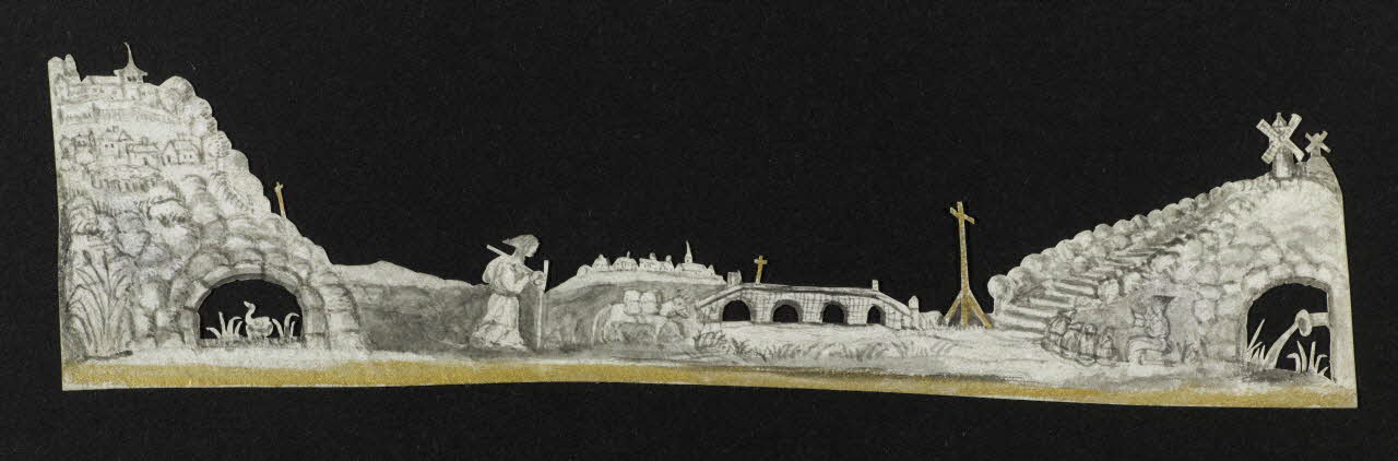 découpage, dessin Moine marchant dans un paysage 1990.5.151 Photo RMN-Grand Palais (Mucem)