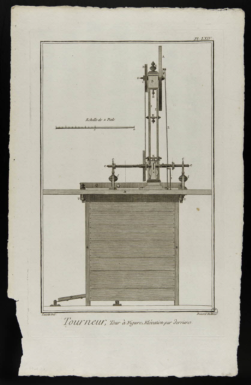 estampe Tourneur, Tour à Figure, Elévation, par derrière. 1954.11.66 Photo