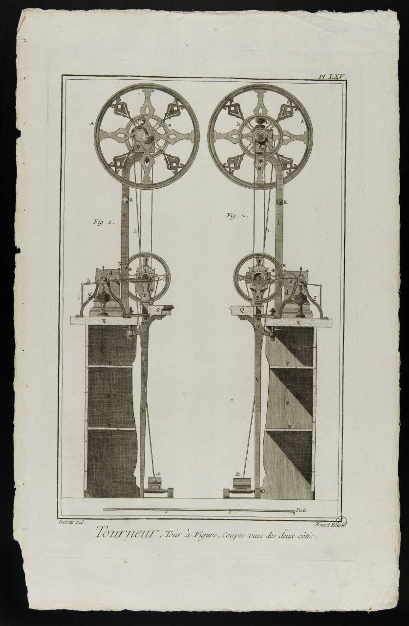estampe Tourneur, Tour à Figure, Coupes vues des deux côtés. 1954.11.67 Photo