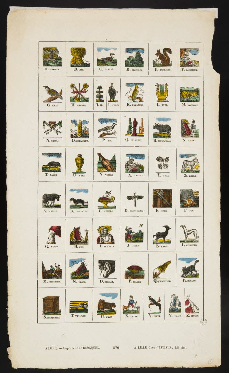 Jean-Baptiste Castiaux ; Simon-François Blocquel imagerie ancienne Alphabet illustré Lille 1809-1837 1954.60.21 Photo