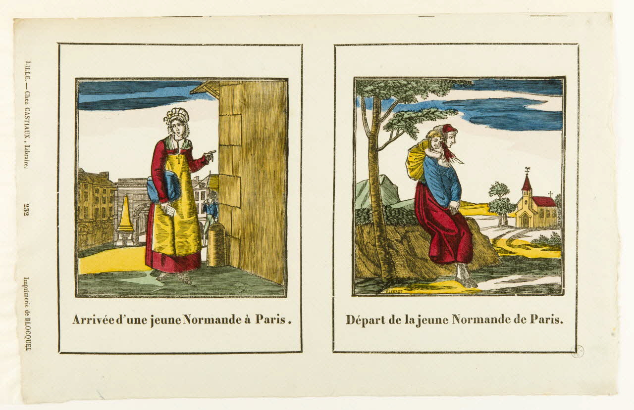 imagerie ancienne Arrivée d'une jeune Normande à Paris. 1954.60.27 Photo